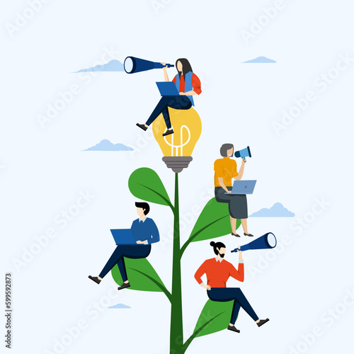 Good corporate culture or employee values, organization, team success or career growth, community participation or company growth, HR concept, business employee working on growing tuber plant.