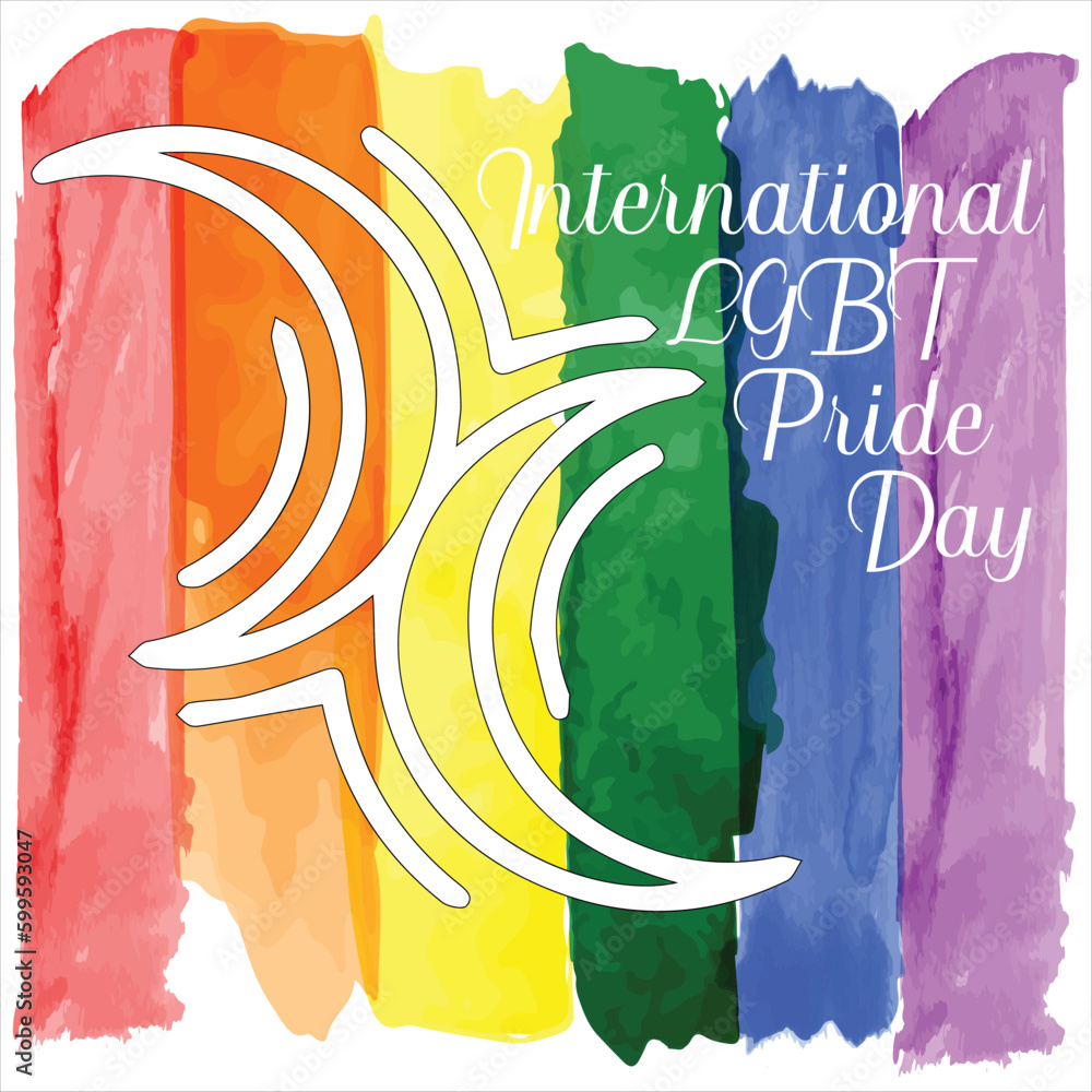 Watercolor international pride day vector illustration, colorful, LGBT