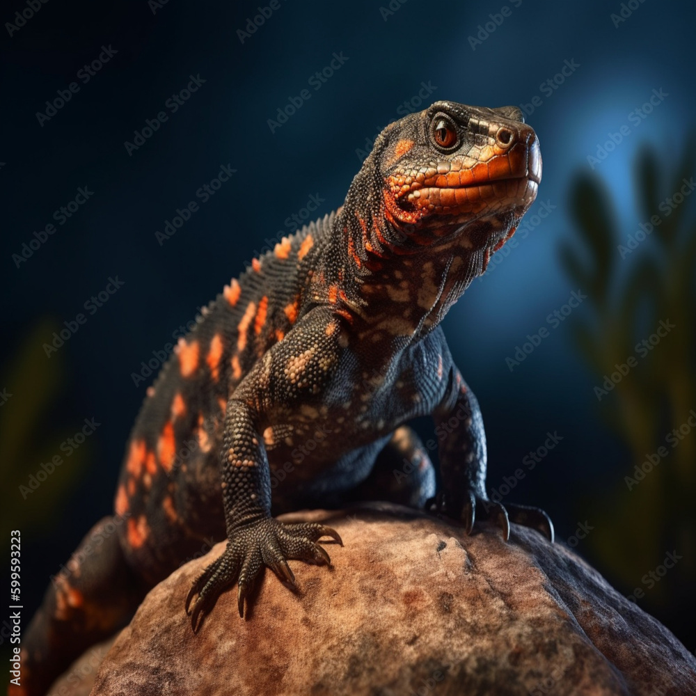 Fototapeta premium gila monster lizard climbing a rock