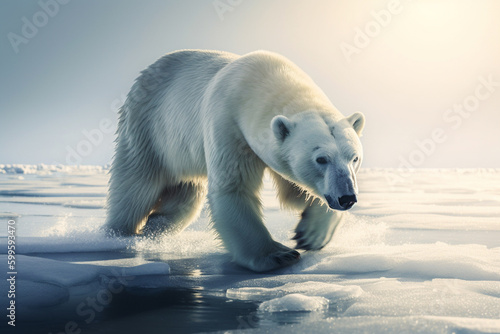 Illustration of polar bear stalking across an ice flow. Generative AI.  © Jeff Whyte