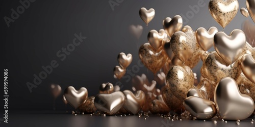 Heart shape balloon with copy space luxury glitter, generative AI