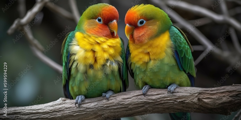 Lovebirds on a branch, generative AI