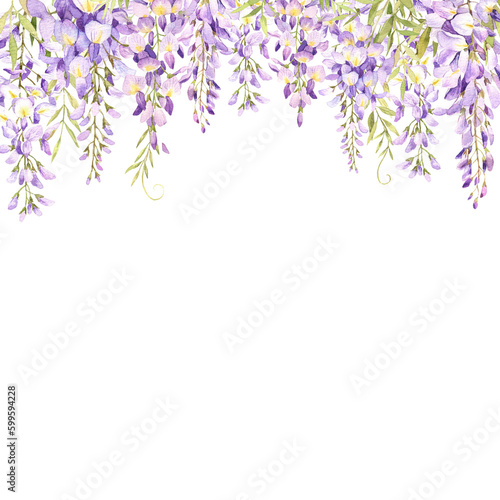 Foto Watercolor hand drawn wisteria illustration. Floral border