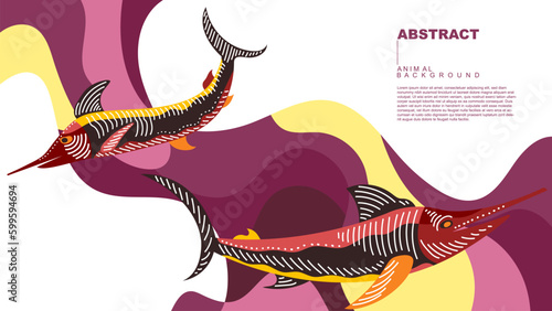 vector abstract two marlins fish on a violet background, exotic colorful background photo