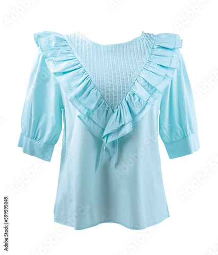 A Women's Turquoise Blouse isolated on white background, Save clipping path. © gamjai