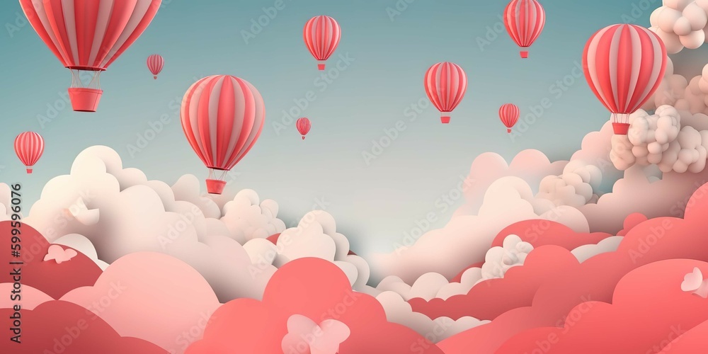 Valentines day background with Heart Balloons, generative AI