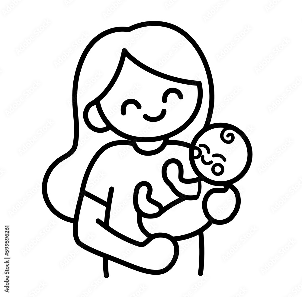 Mom and baby cartoon outline icon Mom and baby cartoon outline icon