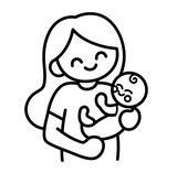 Mom and baby cartoon outline icon