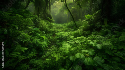 ねじれたジャングルのつると樹蔓：密集した熱帯雨林の詳細なアートワーク No.036 | Twisted Jungle Vines and Lianas: A Detailed Artwork of a Dense and Lush Tropical Rainforest Generative AI