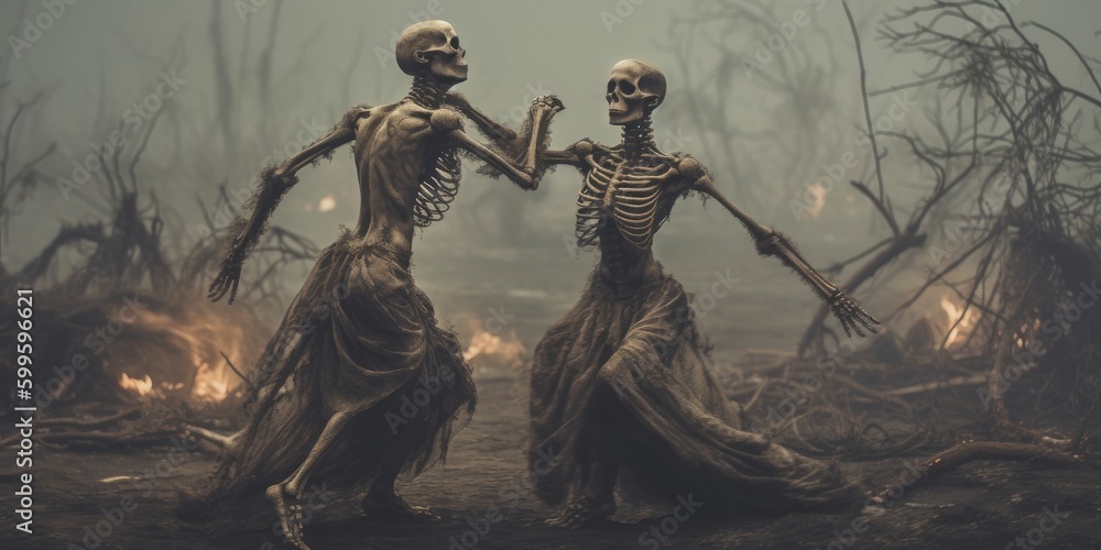 Eternal Waltz - A Captivating Depiction of the Dance Macabre, Skeleton Dance. Generative AI