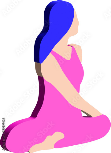 3D woman with blue hair doing yoga exersice