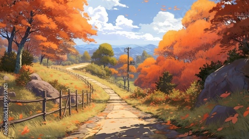 Anime autumn countryside landscape wallpaper