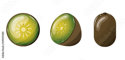 Kiwi vectoriel fond transparent. Ensemble de kiwi en tranche, vert