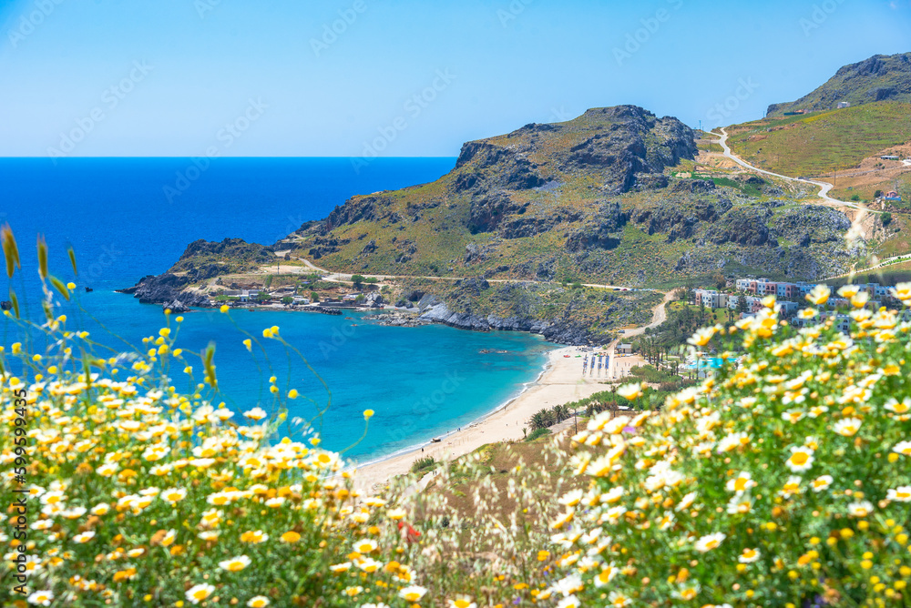 Damnoni beaches in Crete island, Greece near famous resort of Plakias