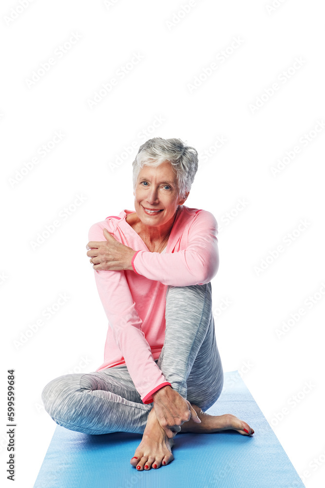 Portrait, yoga and PNG with a senior woman isolated on a transparent background for health or fitness. Exercise, wellness or pilates with a elderly female yogi sitting on mat for retirement exercise Portrait, yoga and PNG with a senior woman isolated on a transparent background for health or fitness. Exercise, wellness or pilates with a elderly female yogi sitting on mat for retirement exercise