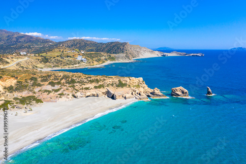 The beach of Triopetra with turquoise sea in Southern Crete, Greece © gatsi