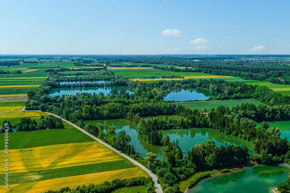 Die Sander Seen im unteren Lechtal in Schwaben im Luftbild
