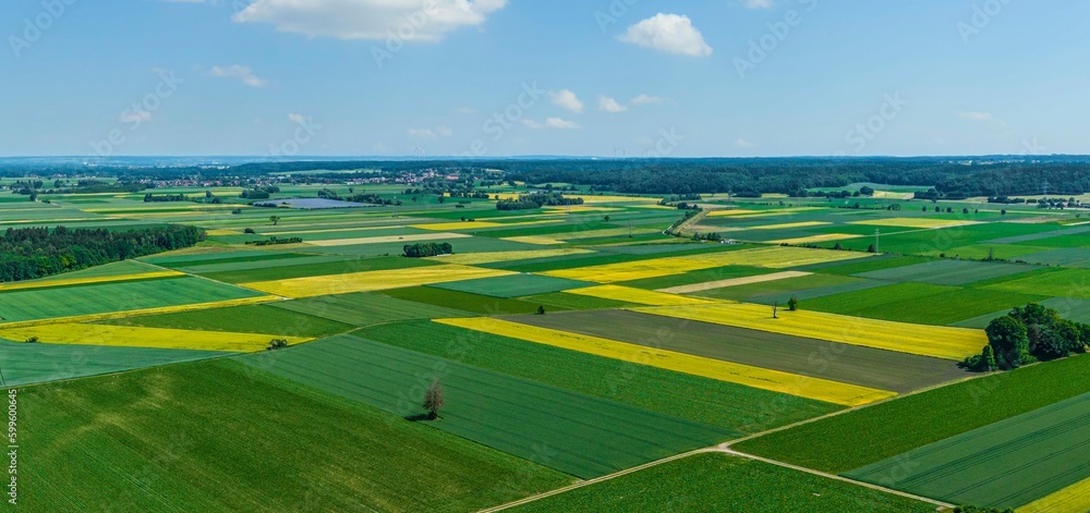 Obraz premium Landwirtschaftliche Nutzflächen im nordschwäbischen Lechtal nahe Sand 