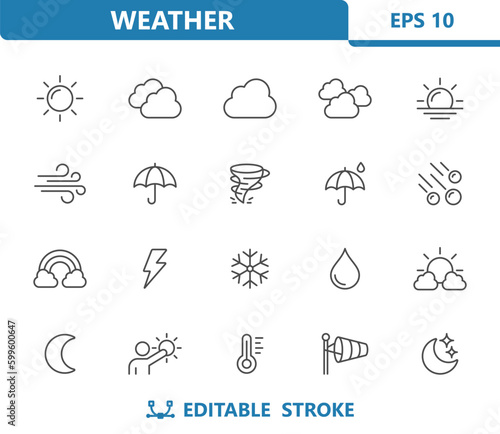 Weather Icons - Sun, Moon, Rain, Raining, Forecast, Snowflake, Snowing, Cloud Vector Icon Set