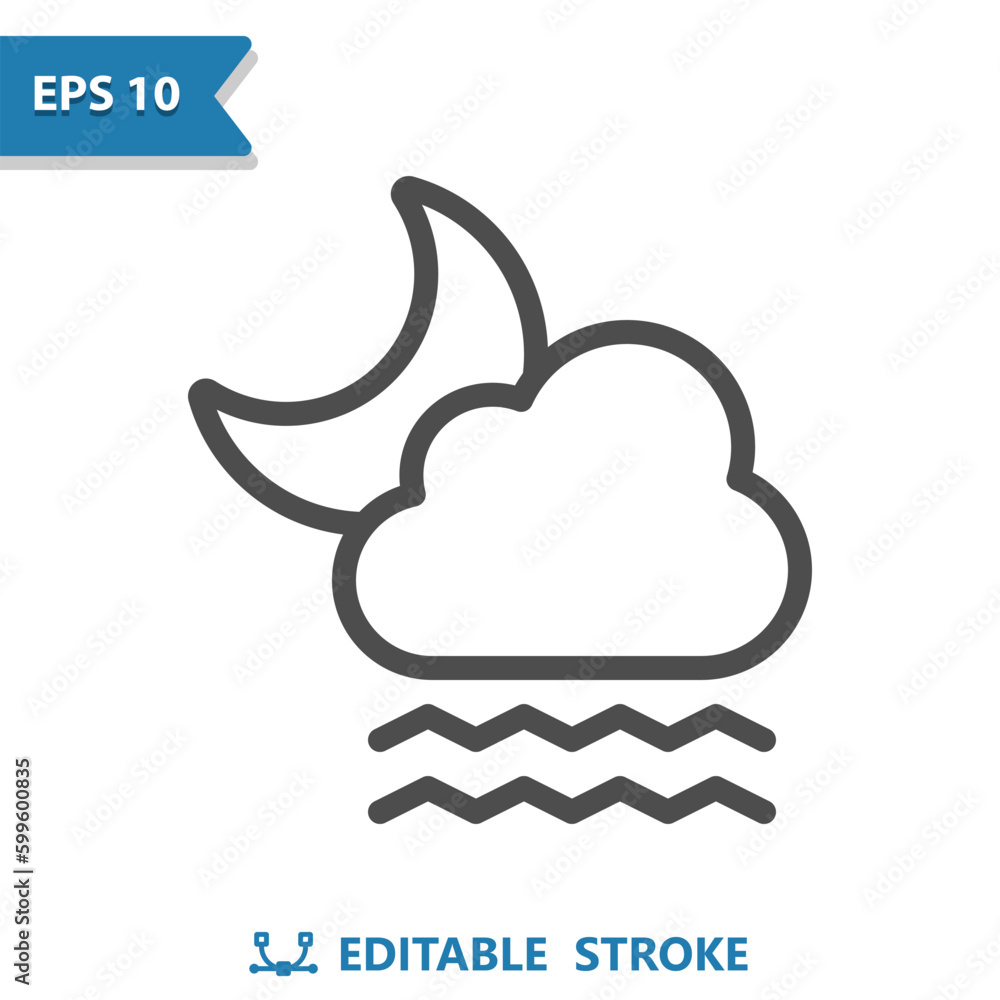 Foggy Weather Icon. Fog, Cloud, Moon, Night Foggy Weather Icon. Fog, Cloud, Moon, Night