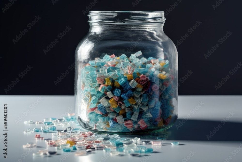 microplastic pieces floating in a jar of water, created with generative ai microplastic pieces floating in a jar of water, created with generative ai