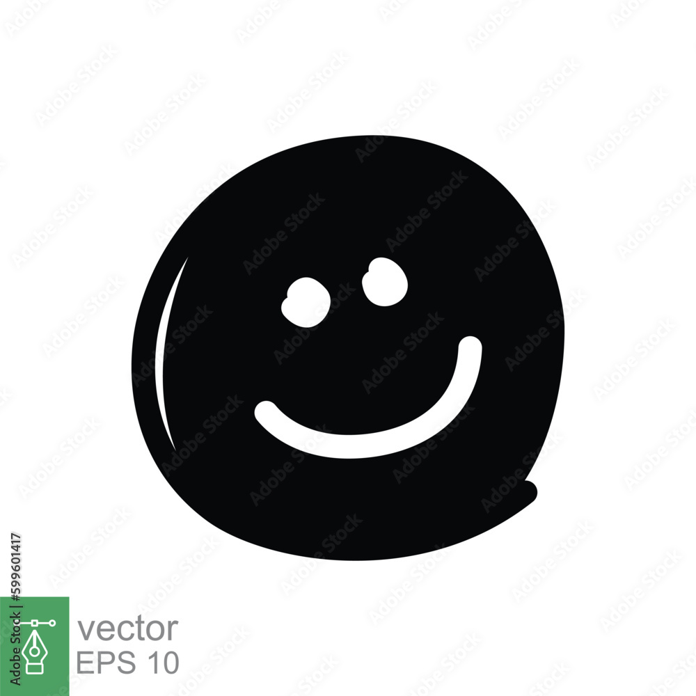 Smile face icon. Simple solid style. Happy head doodle sketch, funny, fun, emotion concept. Black silhouette, glyph symbol. Vector symbol illustration isolated on white background. EPS 10. Smile face icon. Simple solid style. Happy head doodle sketch, funny, fun, emotion concept. Black silhouette, glyph symbol. Vector symbol illustration isolated on white background. EPS 10.