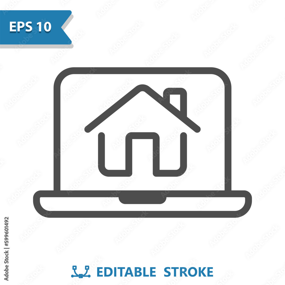 Online Real Estate Icon. Laptop, Smart Home, Computer, Home, House Online Real Estate Icon. Laptop, Smart Home, Computer, Home, House