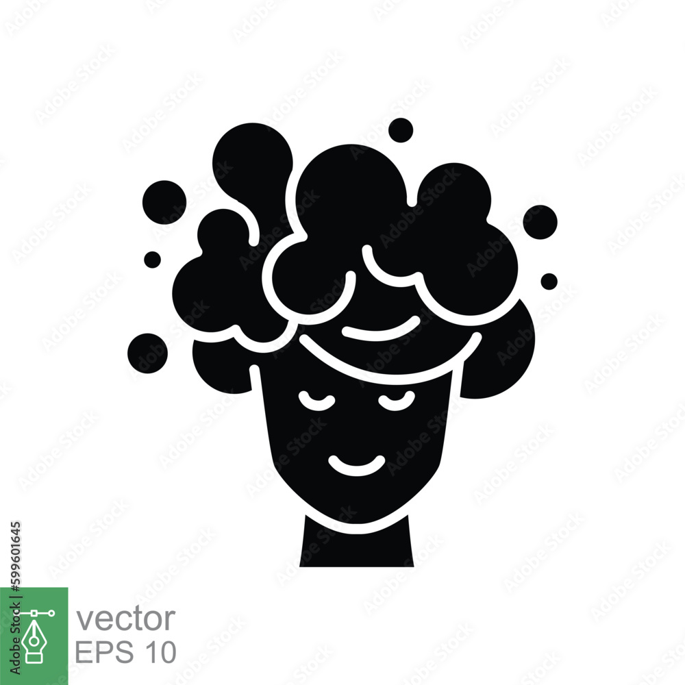 Soaping head icon. Simple solid style. Hair washing, foam, woman, shower, clean concept. Black silhouette, glyph symbol. Vector symbol illustration isolated on white background. EPS 10.