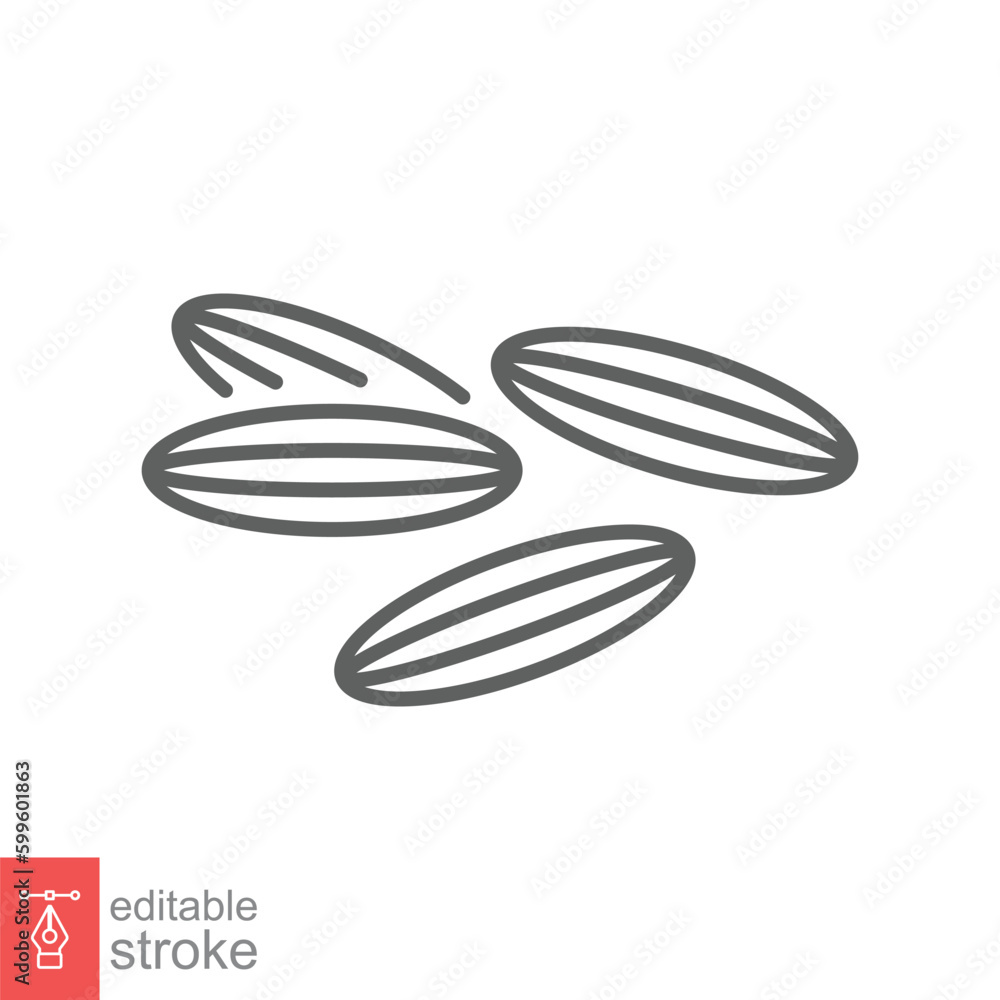 Spice cumin icon. Simple outline style. Caraway, seed, spicy taste, organic, natural concept. Thin line symbol. Vector symbol illustration isolated on white background. Editable stroke EPS 10. Spice cumin icon. Simple outline style. Caraway, seed, spicy taste, organic, natural concept. Thin line symbol. Vector symbol illustration isolated on white background. Editable stroke EPS 10.