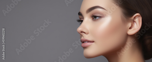 Profile of beautiful young female model, Generative AI photo