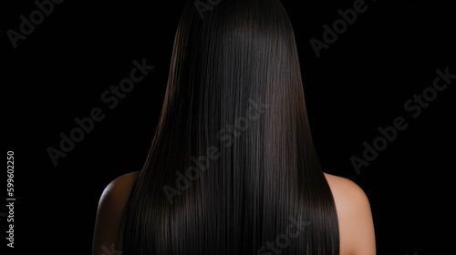 Foto Back View of Woman with Beautiful Shiny Straight Keratin Black Hair