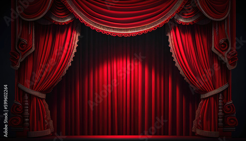 Red Stage Theater Curtain and Spot Light. AI generative