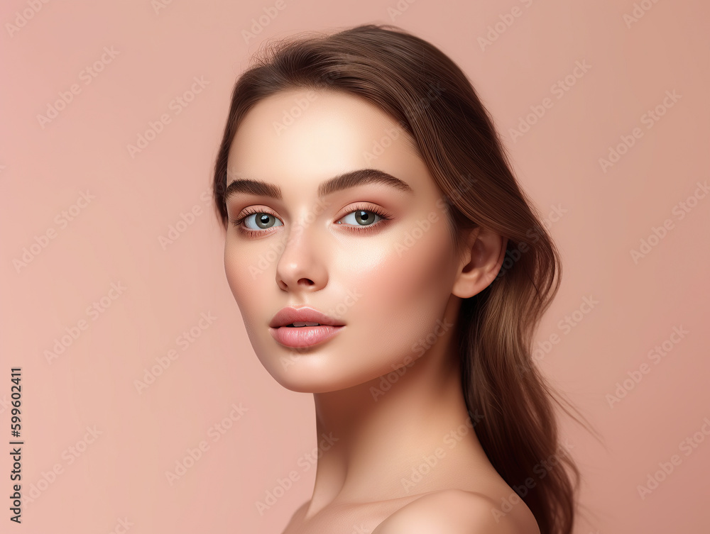 Brunette woman with make-up, Generative AI Brunette woman with make-up, Generative AI