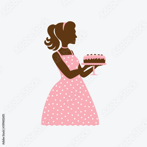 Artisan woman chef holding a bakery restaurant cafe logo icon.