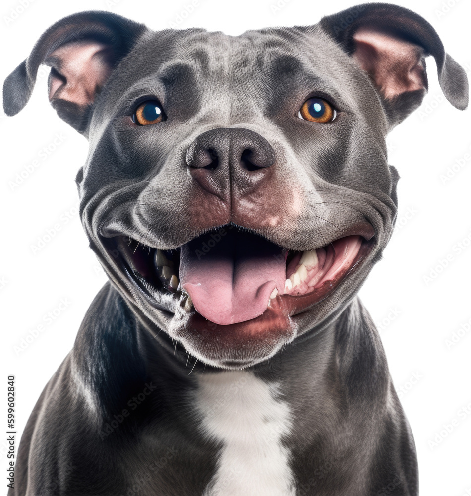 Blue Staffordshire Bull Terrier, Staffie, Happy and smiling portrait illustration with transparent background