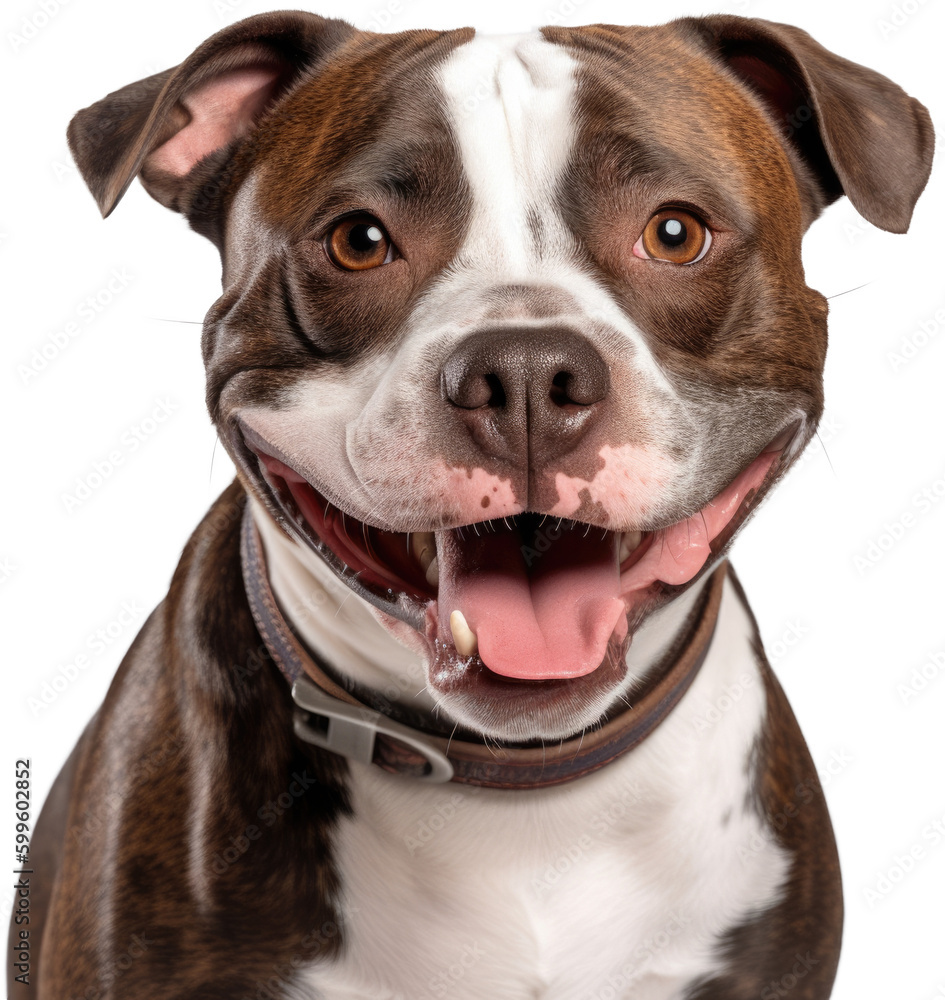 Brindle and White Staffordshire Bull Terrier, Staffie, Happy and smiling portrait illustration with transparent background
