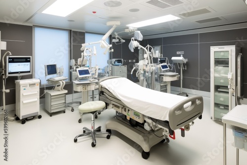 modern hospital, with high-tech equipment and cutting-edge technology, helping to save lives, created with generative ai