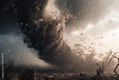 Wallpaper Mural close-up of tornado, with debris and dust spinning in the air, created with generative ai Torontodigital.ca