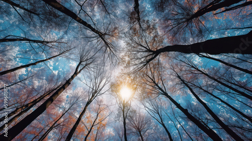 Canopy Dreams: A Mesmerizing View from the Forest Floor. Generative AI