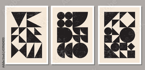Set of minimal 20s geometric design posters with primitive shapes