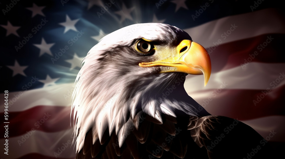 Obraz premium Independence Day. Eagle with the flag of the United States. Image generated by AI