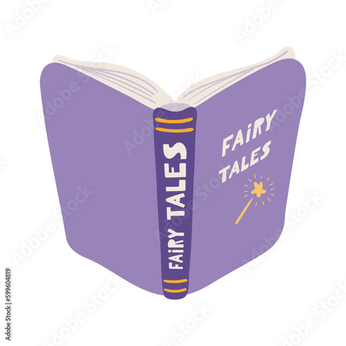 Open book hand drawn cartoon illustration. Scandinavian style flat design, isolated vector. Kids print element, reading, education, literature, library, bookstore