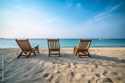 beach chairs on the beach  AI Generated