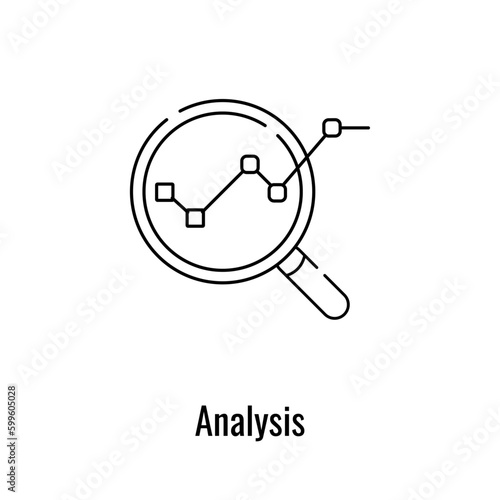Analysis line icon. Lup with connection line outline sign.