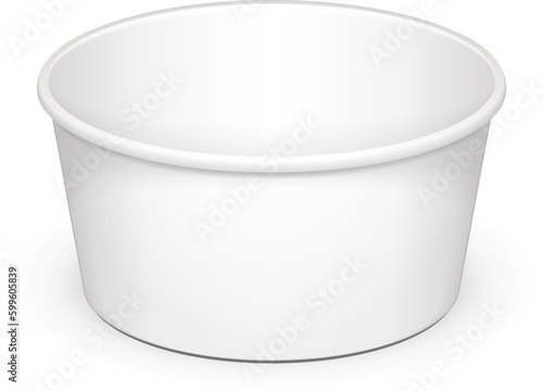Mockup Open Cup Tub Food Plastic Container For Dessert, Yogurt, Ice Cream, Sour cream Or Snack. Illustration Isolated On White Background. Mock Up Template Ready For Your Design. Vector EPS10