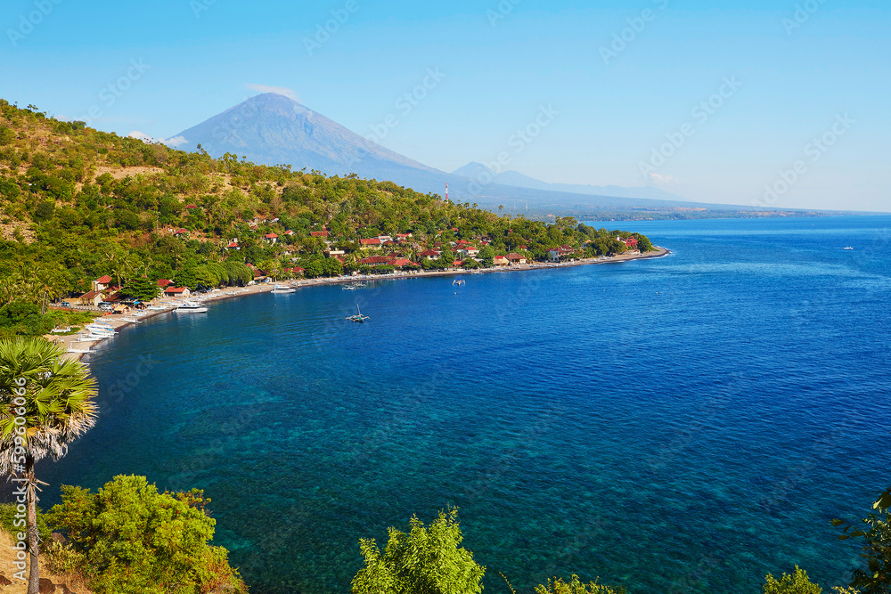 Scenic view of Agung volcano from Amed village, Bali