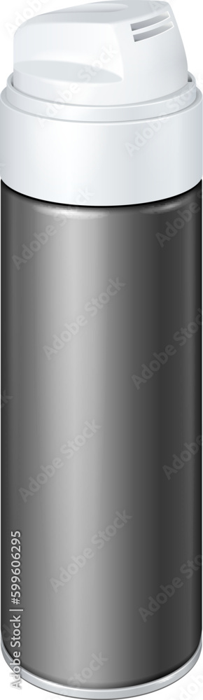 Mockup Blank Black Gray Shaving Foam Aerosol Spray Metal Bottle Can. 3D. Illustration Isolated On White Background. Mockup Template Ready For Your Design. Vector EPS10