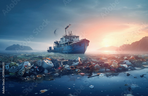 AI generative.  Waste In The Ocean © Olena Rudo
