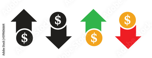 Dollar increase decrease icon,  Up and down dollar arrow vector symbol