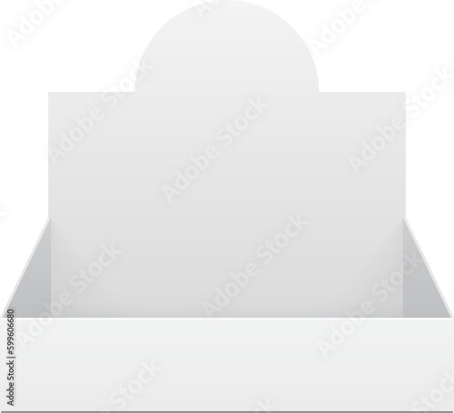 Mockup POS POI Cardboard Blank Empty Display Show Box Holder For Advertising Fliers, Leaflets, Products. Illustration Isolated On White Background. Mock Up Template For Your Design. Vector EPS10